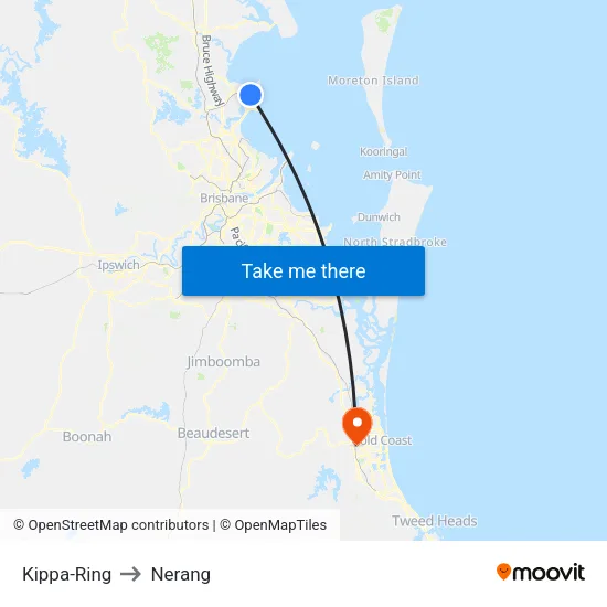 Kippa-Ring to Nerang map