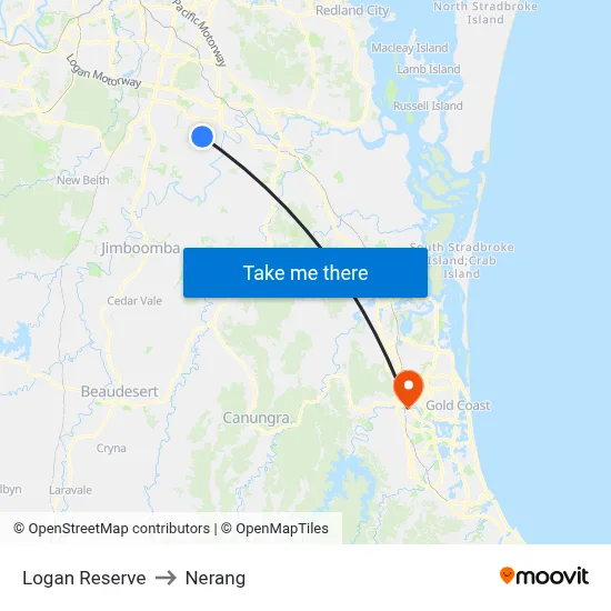 Logan Reserve to Nerang map