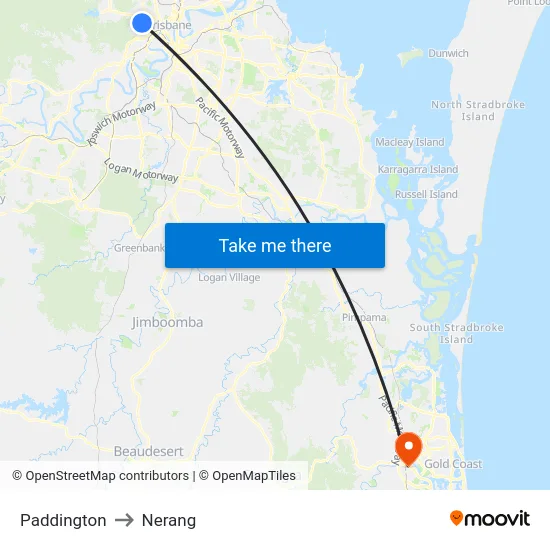 Paddington to Nerang map