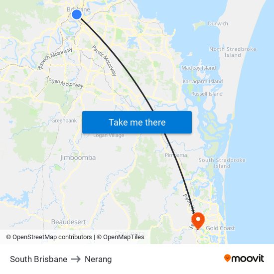 South Brisbane to Nerang map