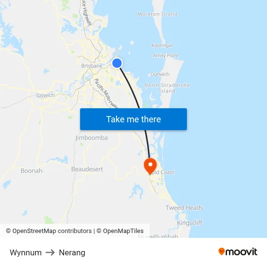 Wynnum to Nerang map