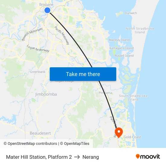 Mater Hill Station, Platform 2 to Nerang map