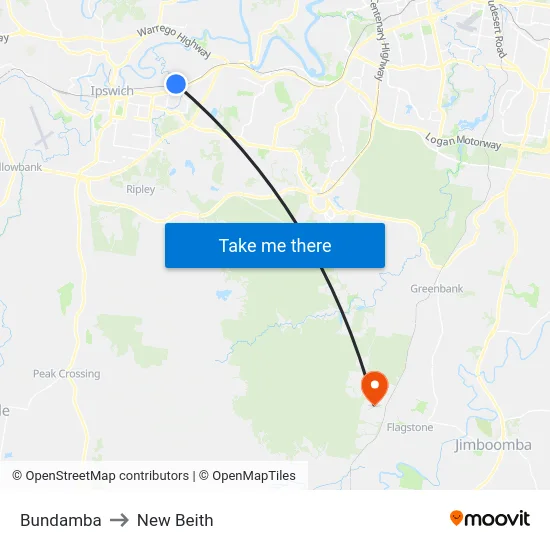 Bundamba to New Beith map