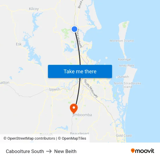Caboolture South to New Beith map