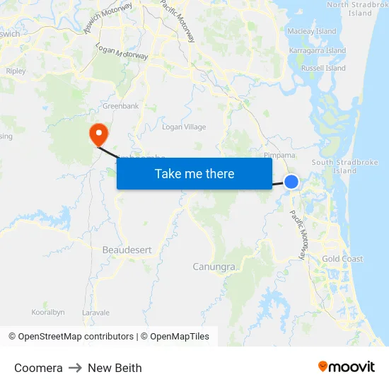 Coomera to New Beith map