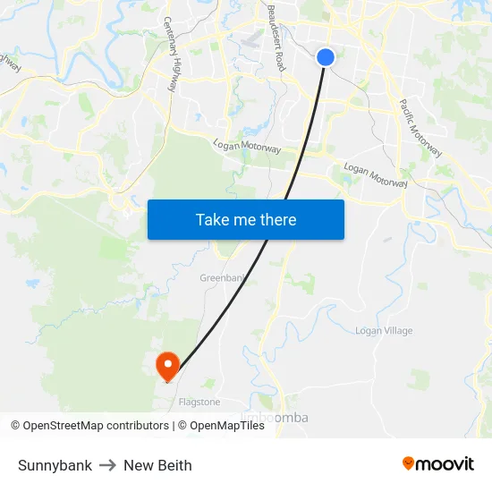 Sunnybank to New Beith map