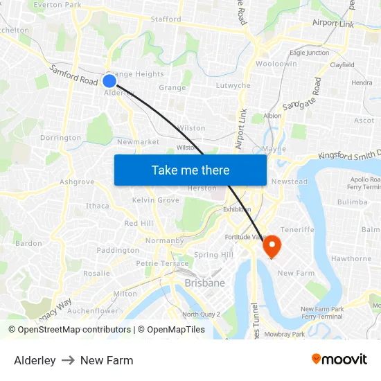Alderley to New Farm map