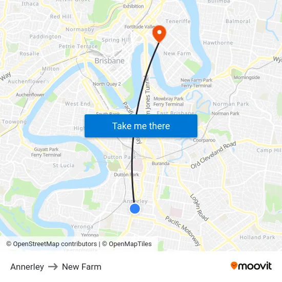 Annerley to New Farm map