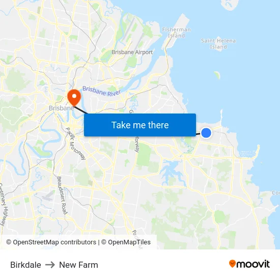 Birkdale to New Farm map