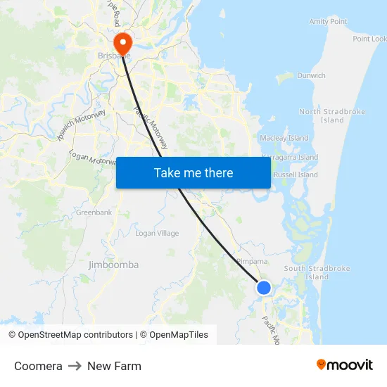 Coomera to New Farm map