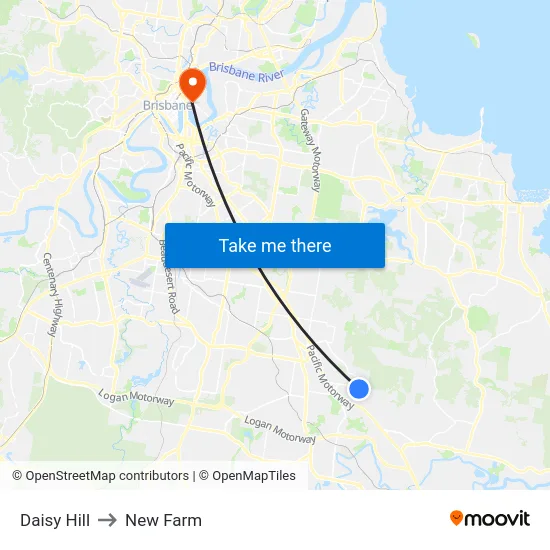 Daisy Hill to New Farm map