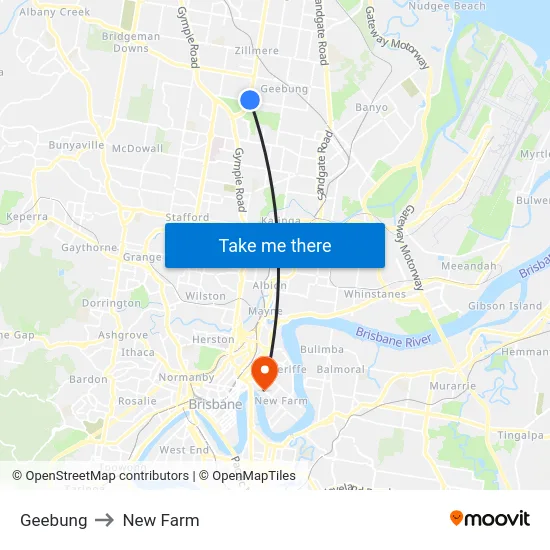 Geebung to New Farm map