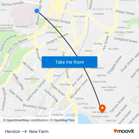 Herston to New Farm map