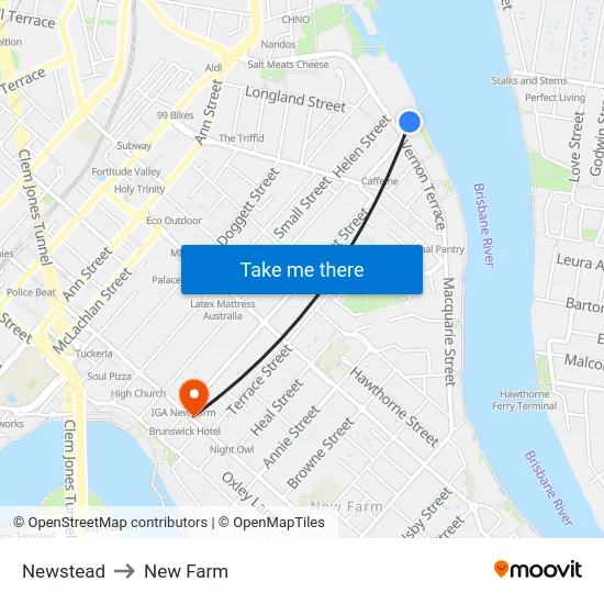 Newstead to New Farm map