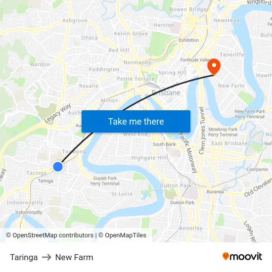 Taringa to New Farm map