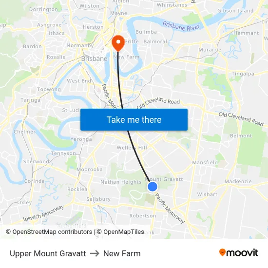 Upper Mount Gravatt to New Farm map