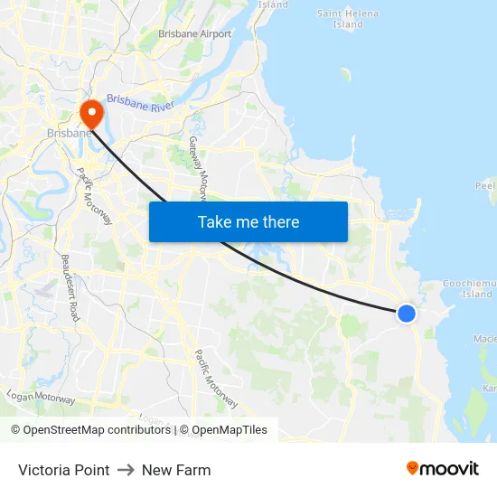 Victoria Point to New Farm map