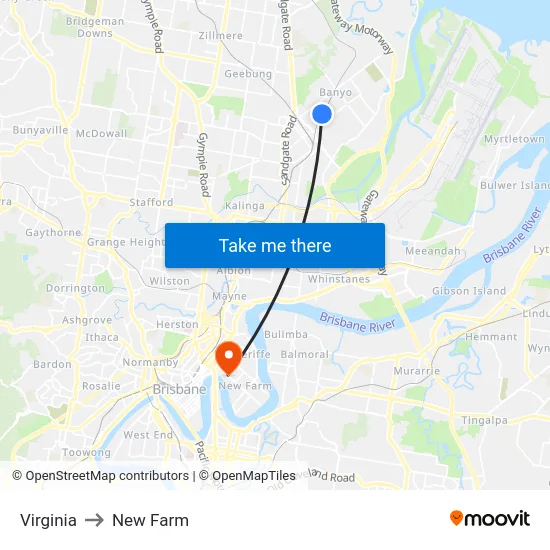 Virginia to New Farm map