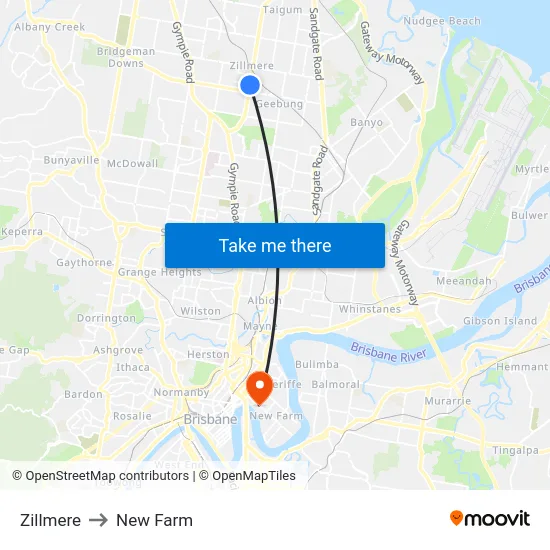 Zillmere to New Farm map