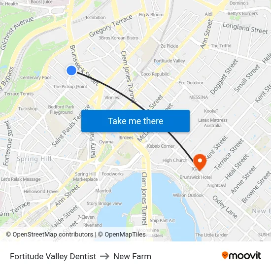 Fortitude Valley Dentist to New Farm map