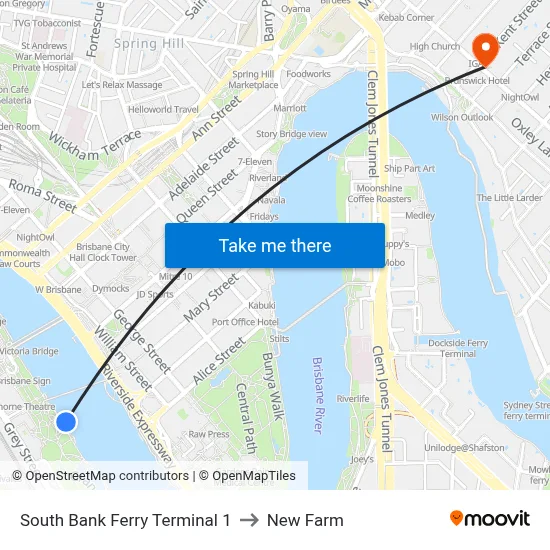 South Bank Ferry Terminal 1 to New Farm map