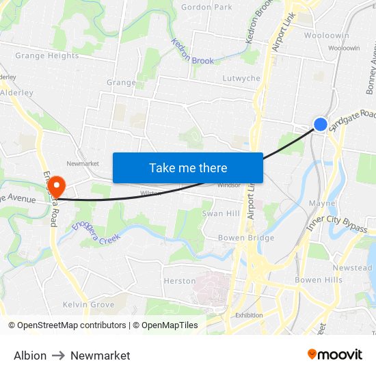 Albion to Newmarket map