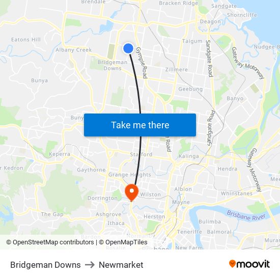 Bridgeman Downs to Newmarket map