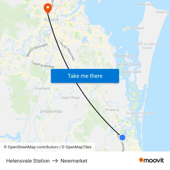 Helensvale Station to Newmarket map