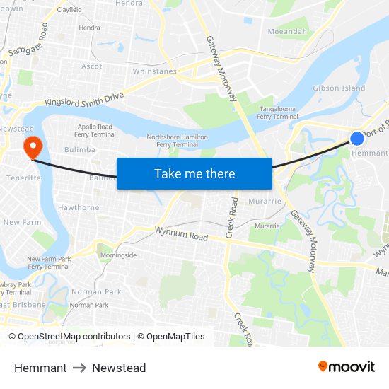 Hemmant to Newstead map