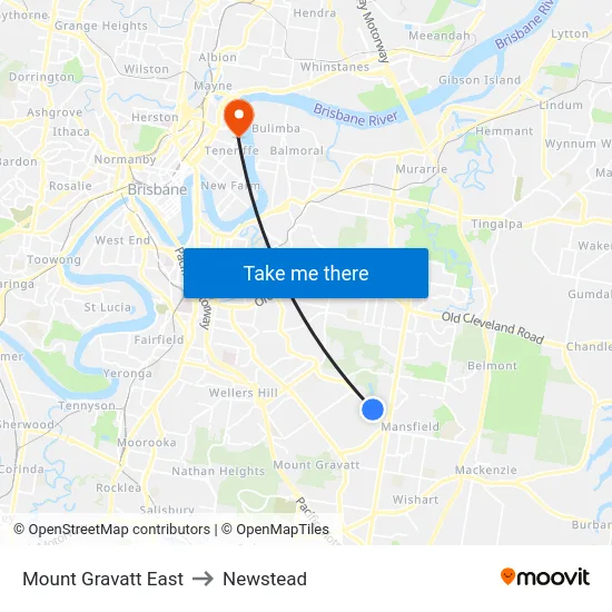 Mount Gravatt East to Newstead map