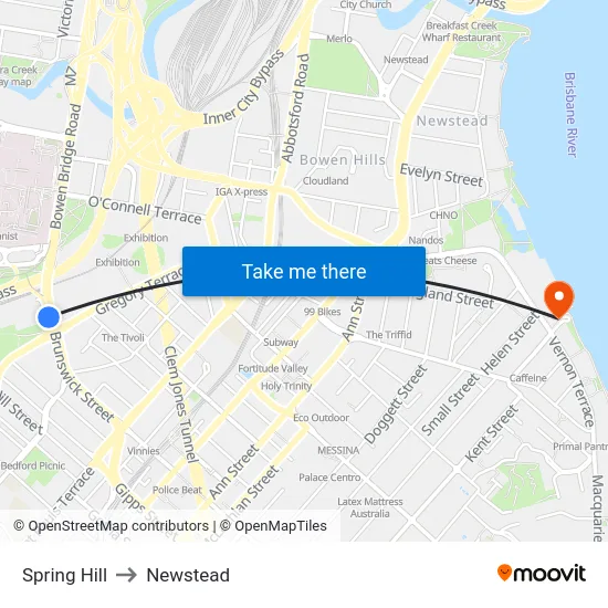 Spring Hill to Newstead map
