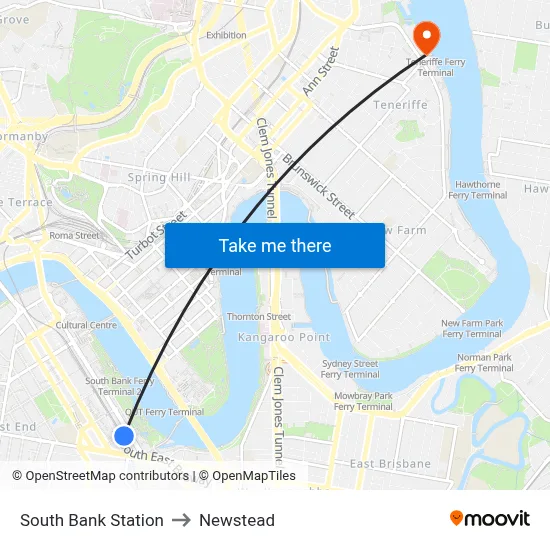 South Bank Station to Newstead map