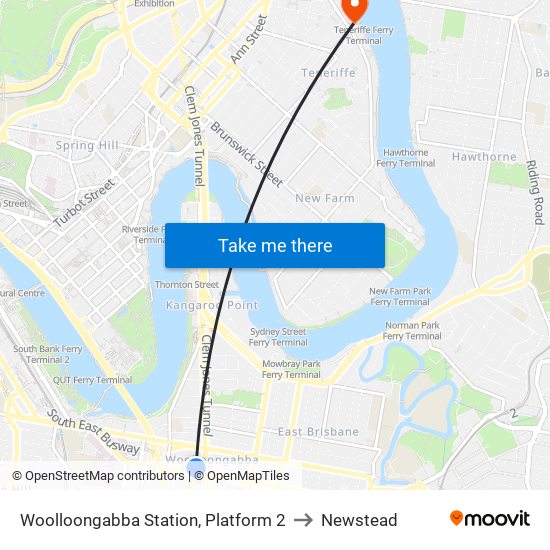 Woolloongabba Station, Platform 2 to Newstead map