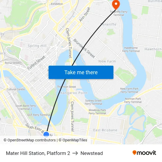 Mater Hill Station, Platform 2 to Newstead map