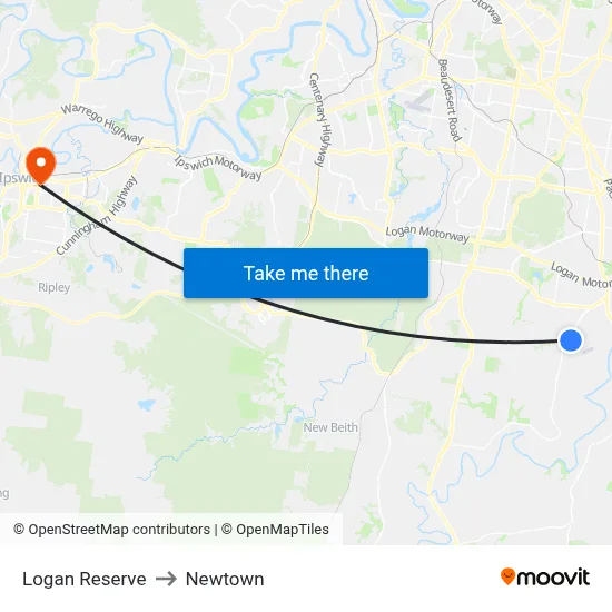 Logan Reserve to Newtown map