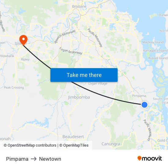 Pimpama to Newtown map