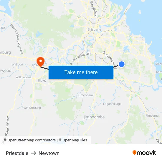 Priestdale to Newtown map