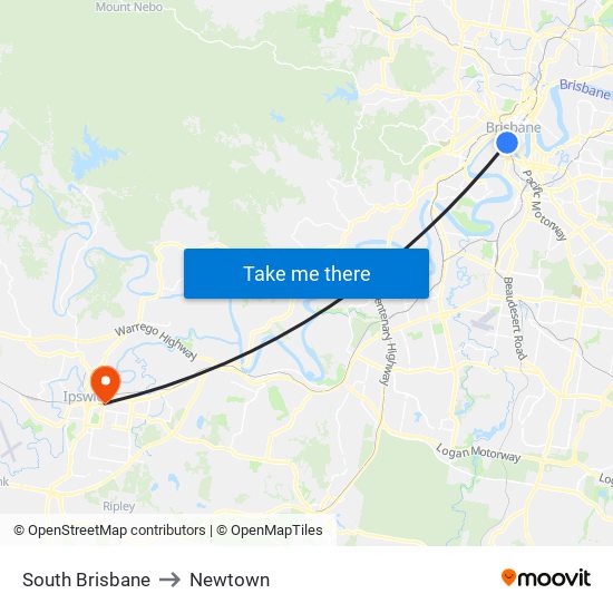 South Brisbane to Newtown map