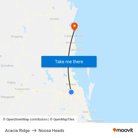 Acacia Ridge to Noosa Heads map