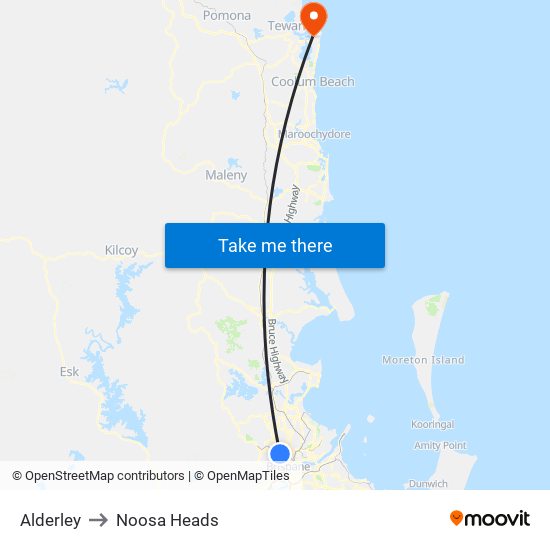 Alderley to Noosa Heads map