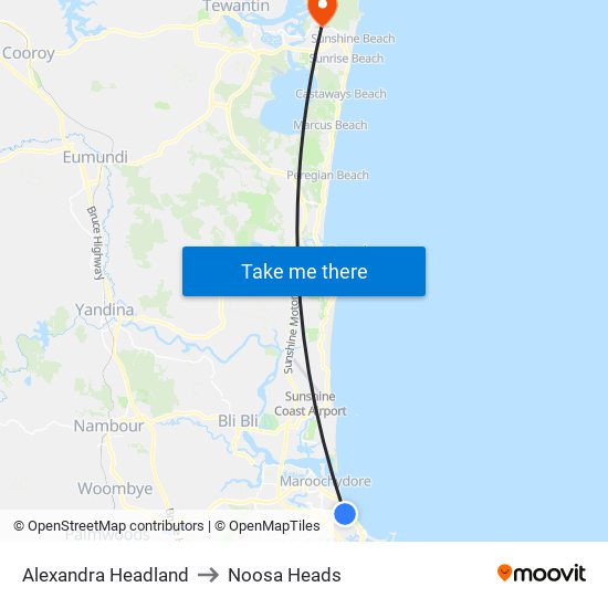 Alexandra Headland to Noosa Heads map