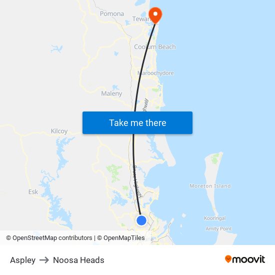 Aspley to Noosa Heads map