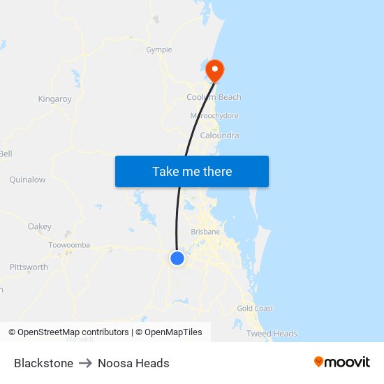 Blackstone to Noosa Heads map