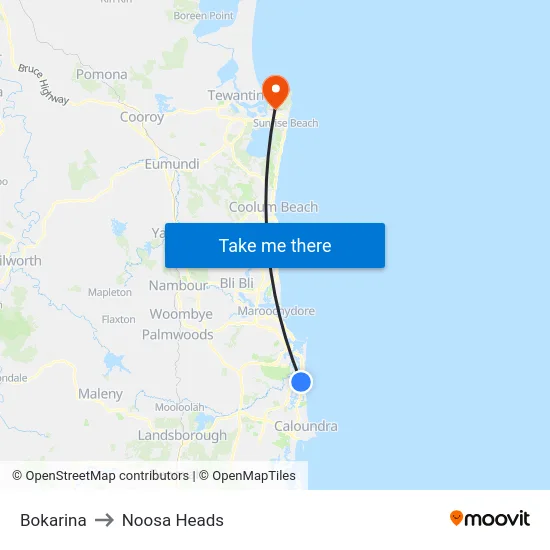 Bokarina to Noosa Heads map