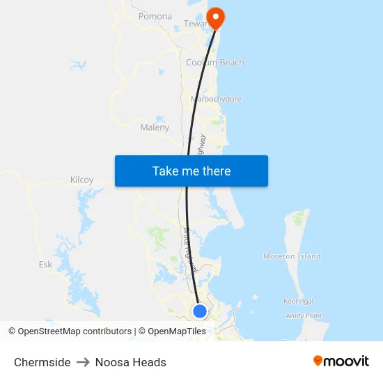 Chermside to Noosa Heads map