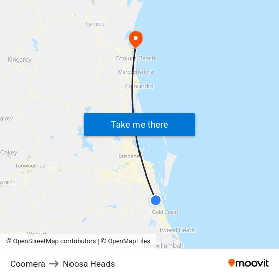 Coomera to Noosa Heads map