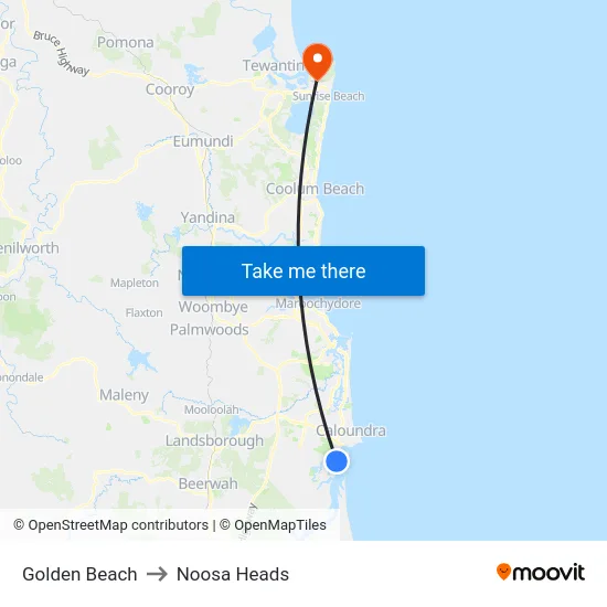 Golden Beach to Noosa Heads map