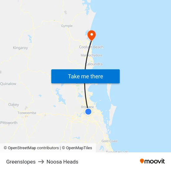Greenslopes to Noosa Heads map