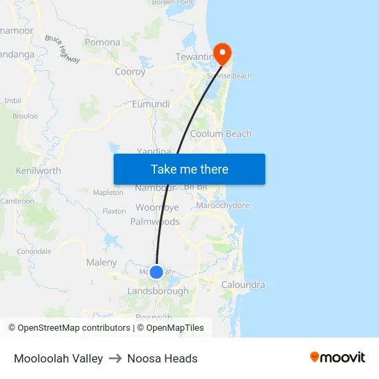 Mooloolah Valley to Noosa Heads map