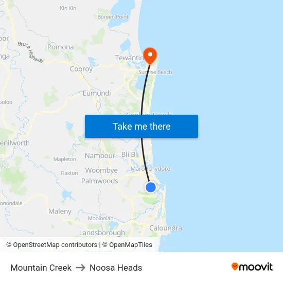 Mountain Creek to Noosa Heads map